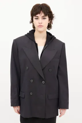 Navy Wool Peak Lapel Piaklero Blazer