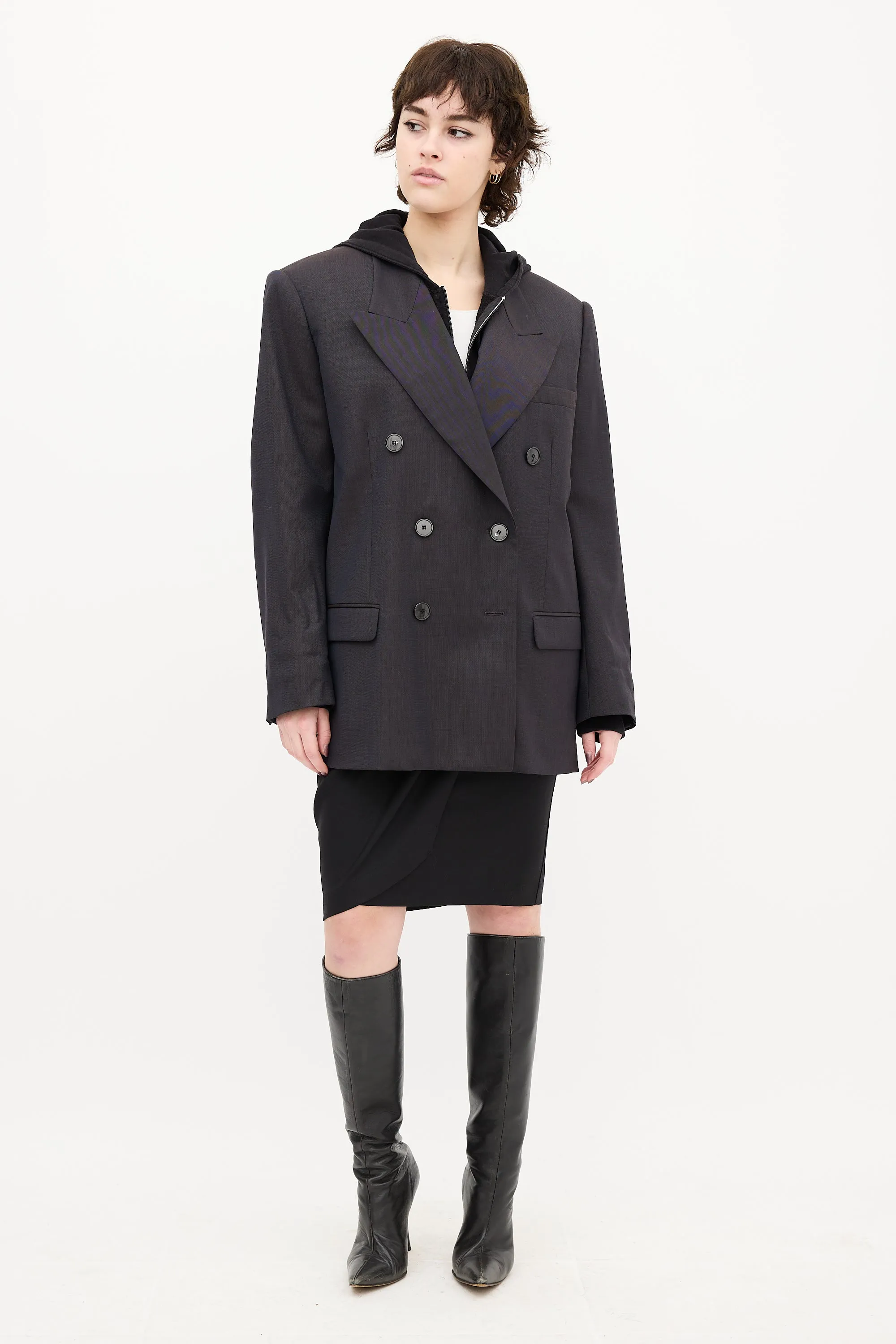 Navy Wool Peak Lapel Piaklero Blazer