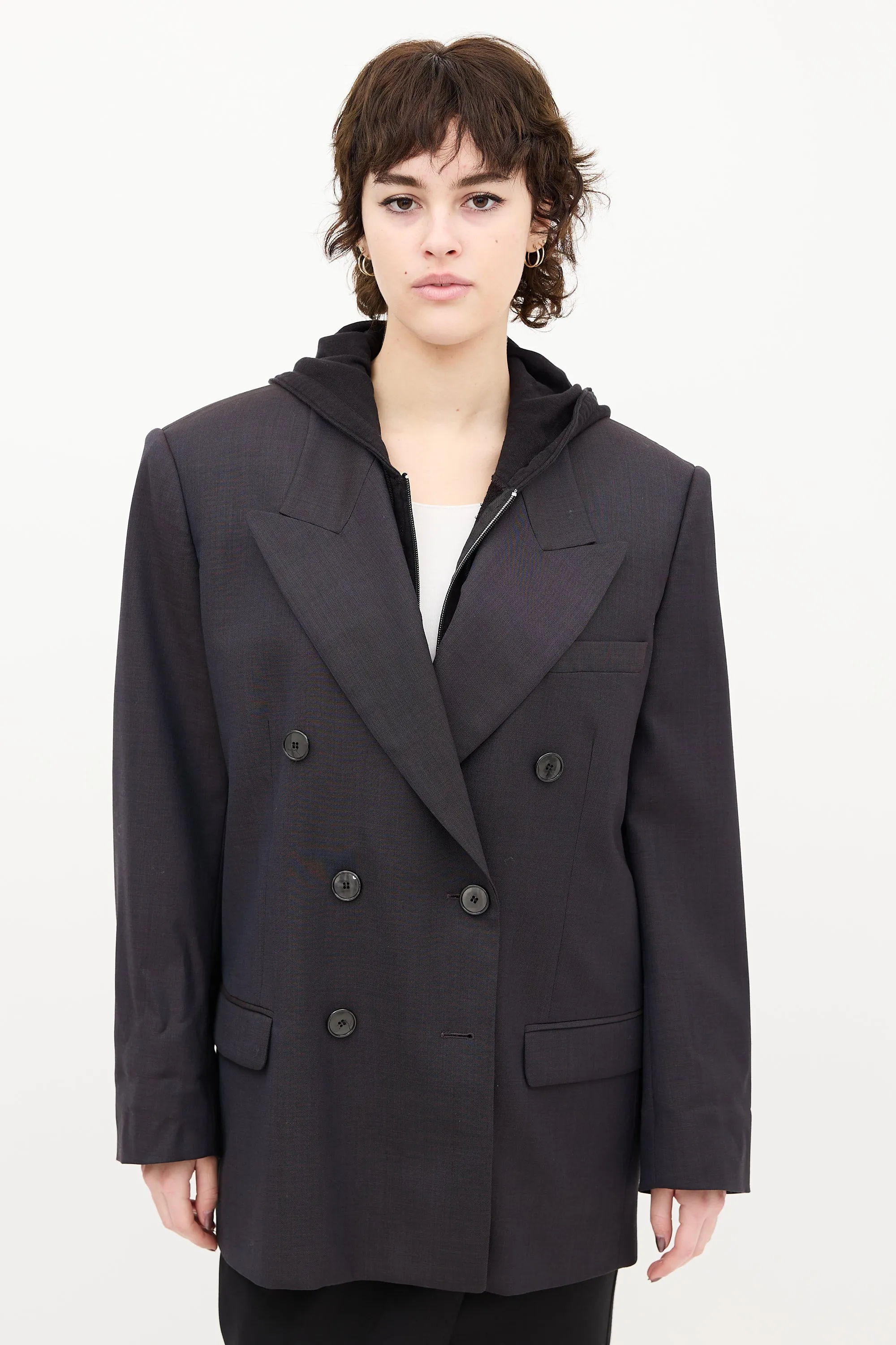 Navy Wool Peak Lapel Piaklero Blazer