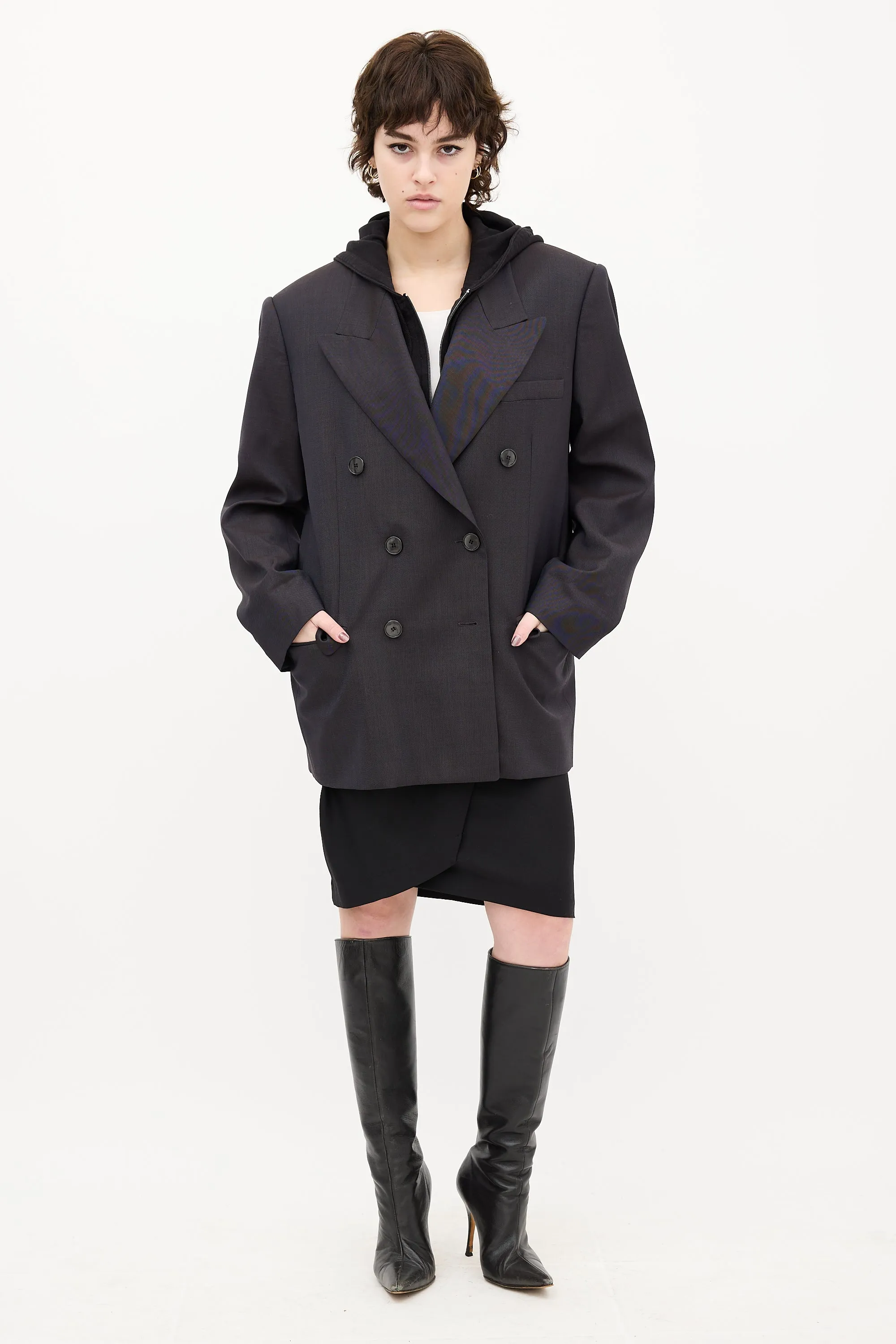 Navy Wool Peak Lapel Piaklero Blazer