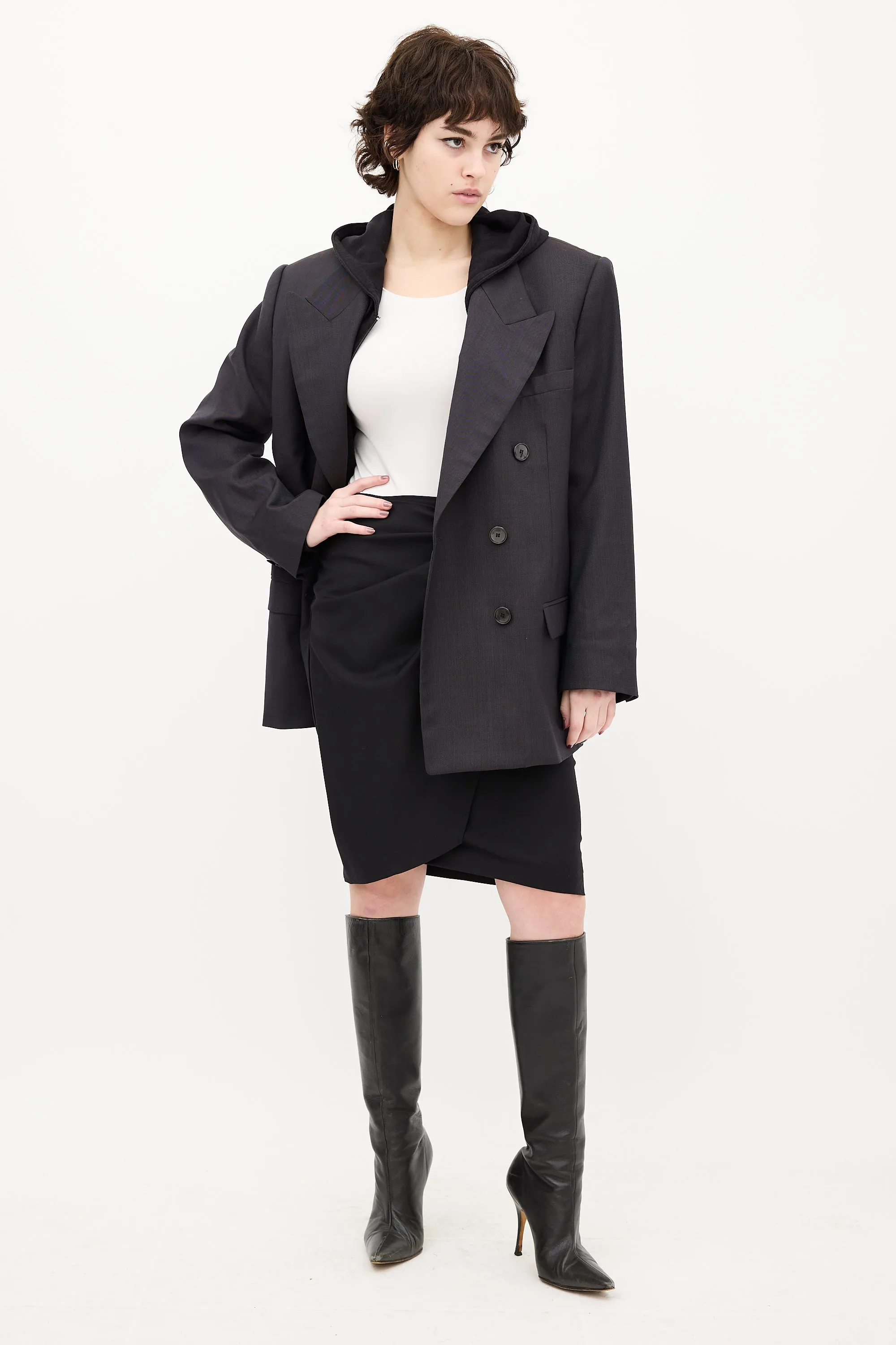 Navy Wool Peak Lapel Piaklero Blazer