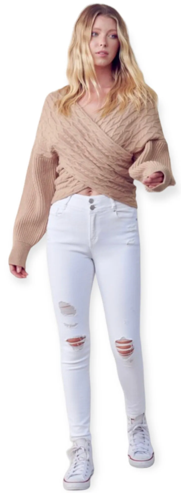 Olivia’s Crossover Knit Sweater- Taupe