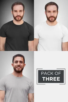 Pack Of 3 Plain T-shirts White Black and Grey Melange for Men