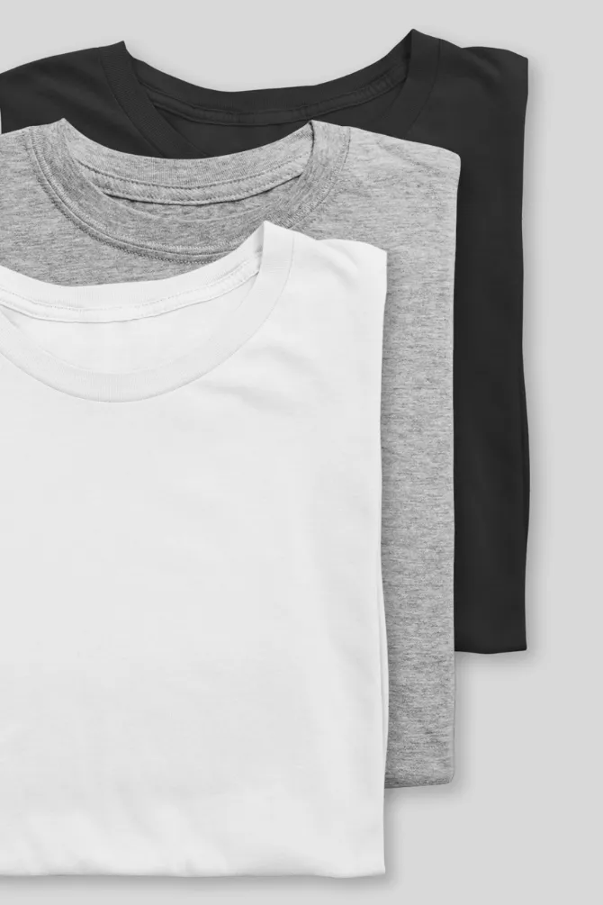 Pack Of 3 Plain T-shirts White Black and Grey Melange for Men