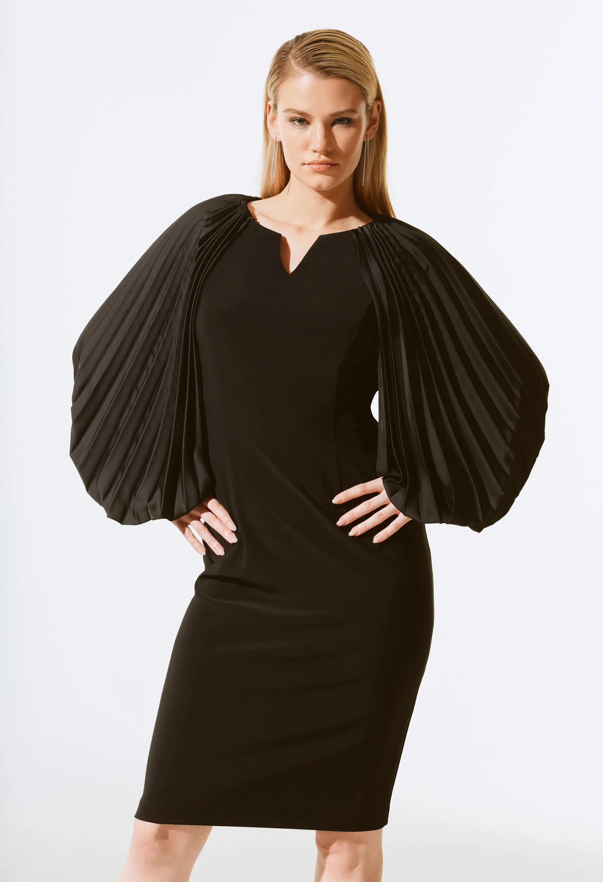 Pleated Puff-sleeve Mini Dress