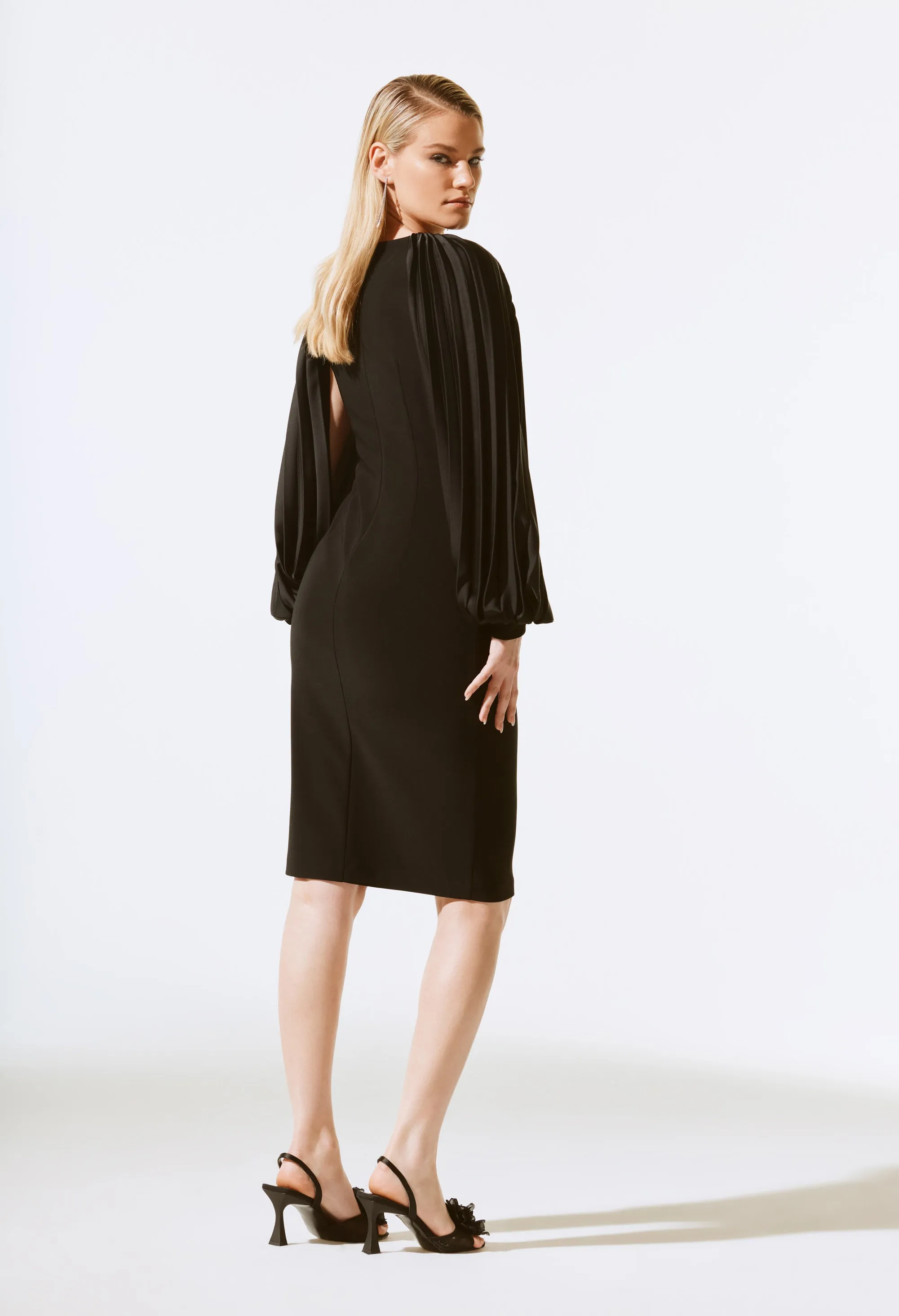 Pleated Puff-sleeve Mini Dress