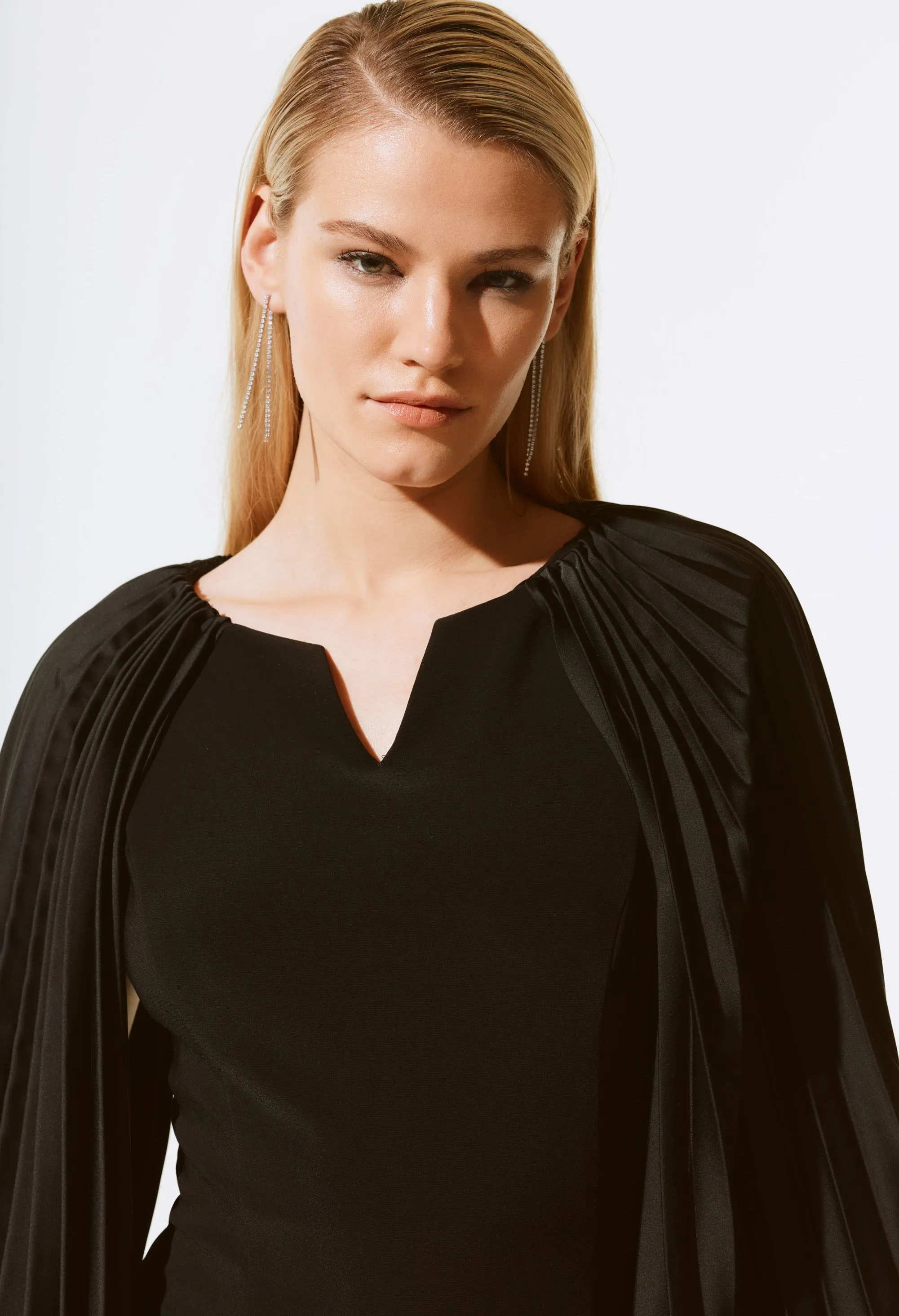 Pleated Puff-sleeve Mini Dress