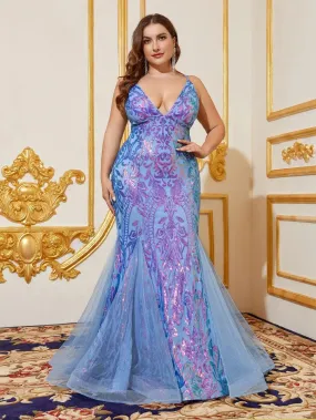 Plus Size Back Lace Up Sequin Mermaid Dress