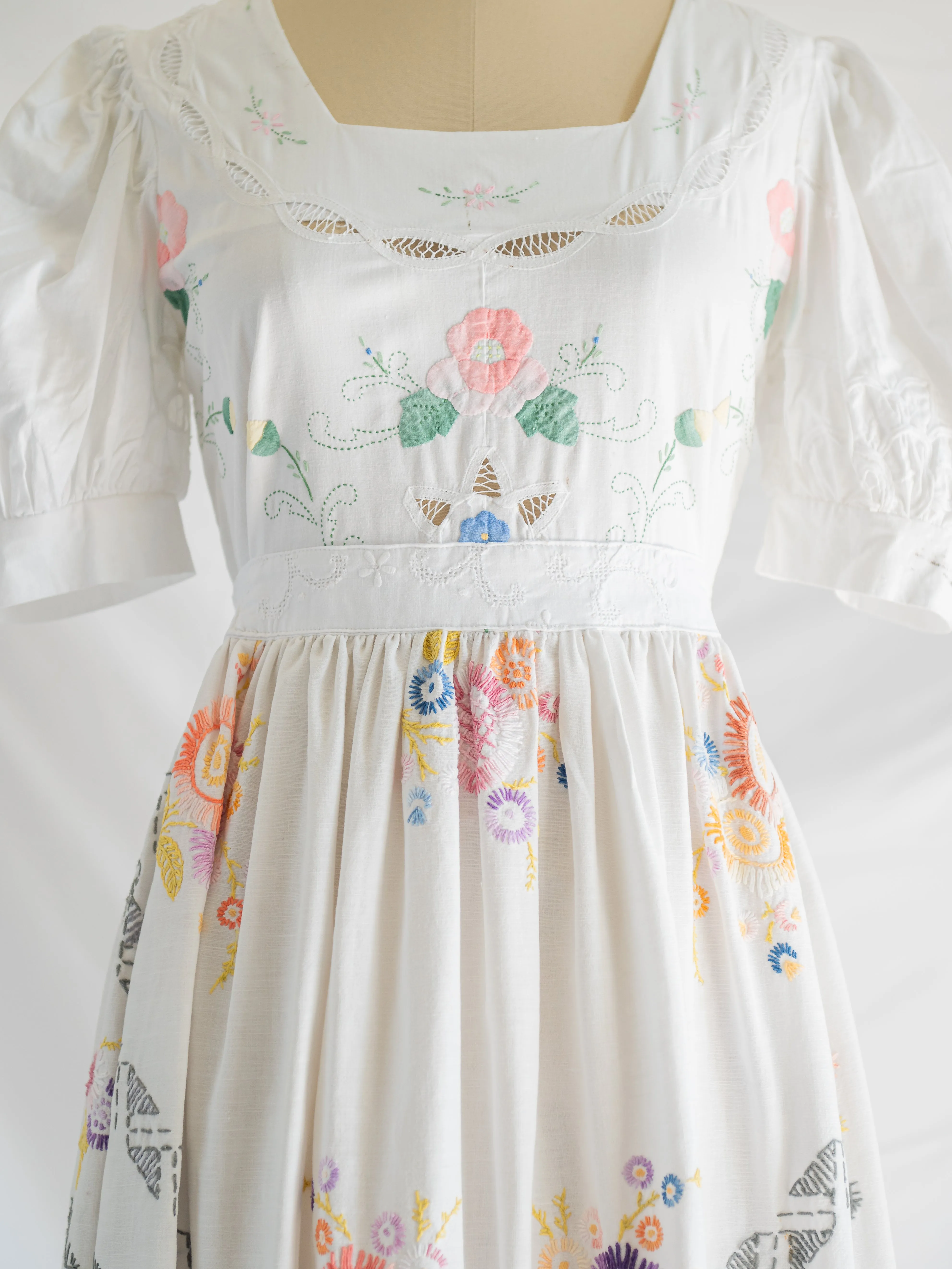 Re-design Upcycled Daisy Buttonhole Stitch Embroidery Maxi Dress