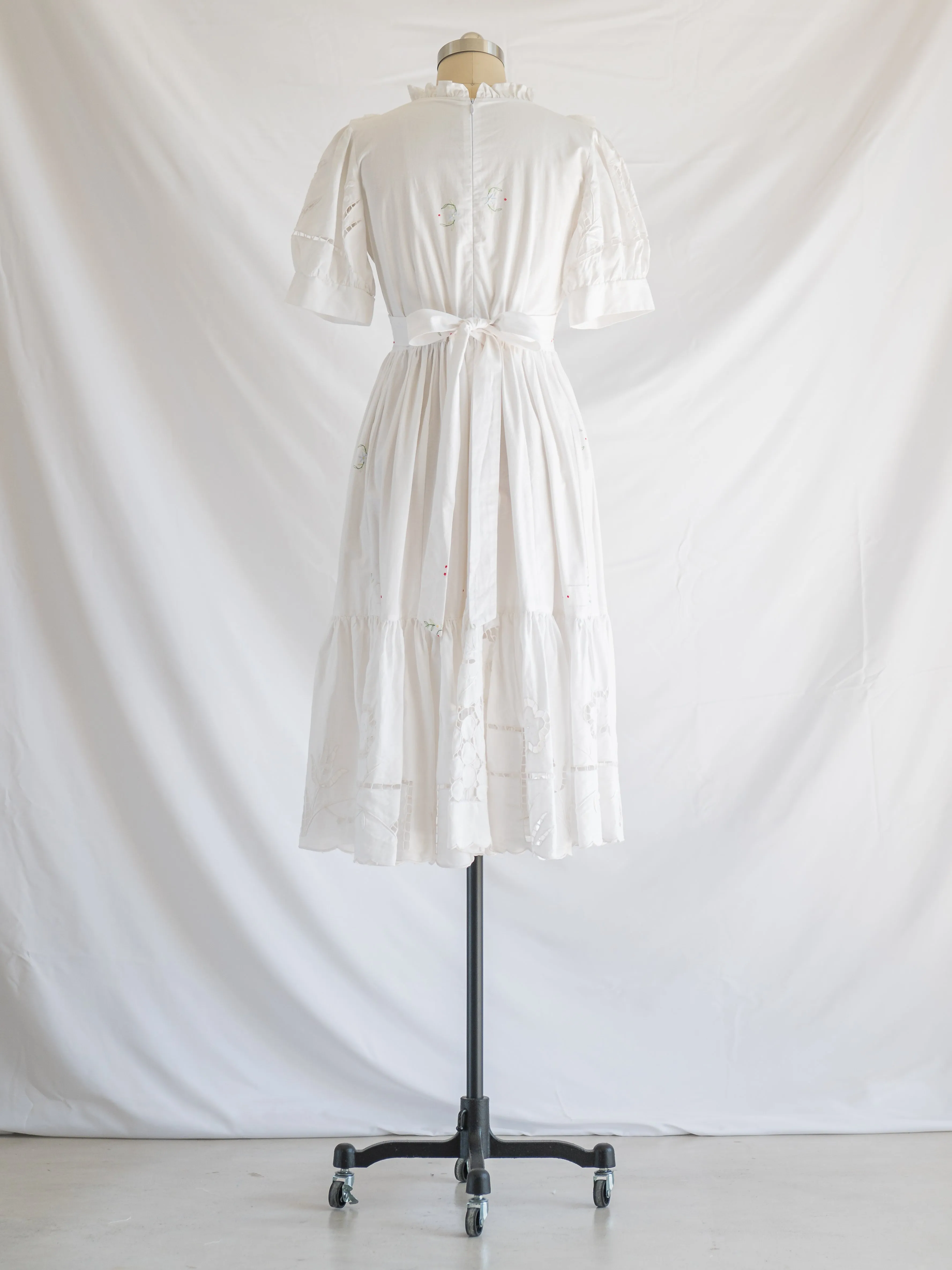 Re-design Upcycled Half Cuff Sleeves Floral Embroidery Maxi Dress