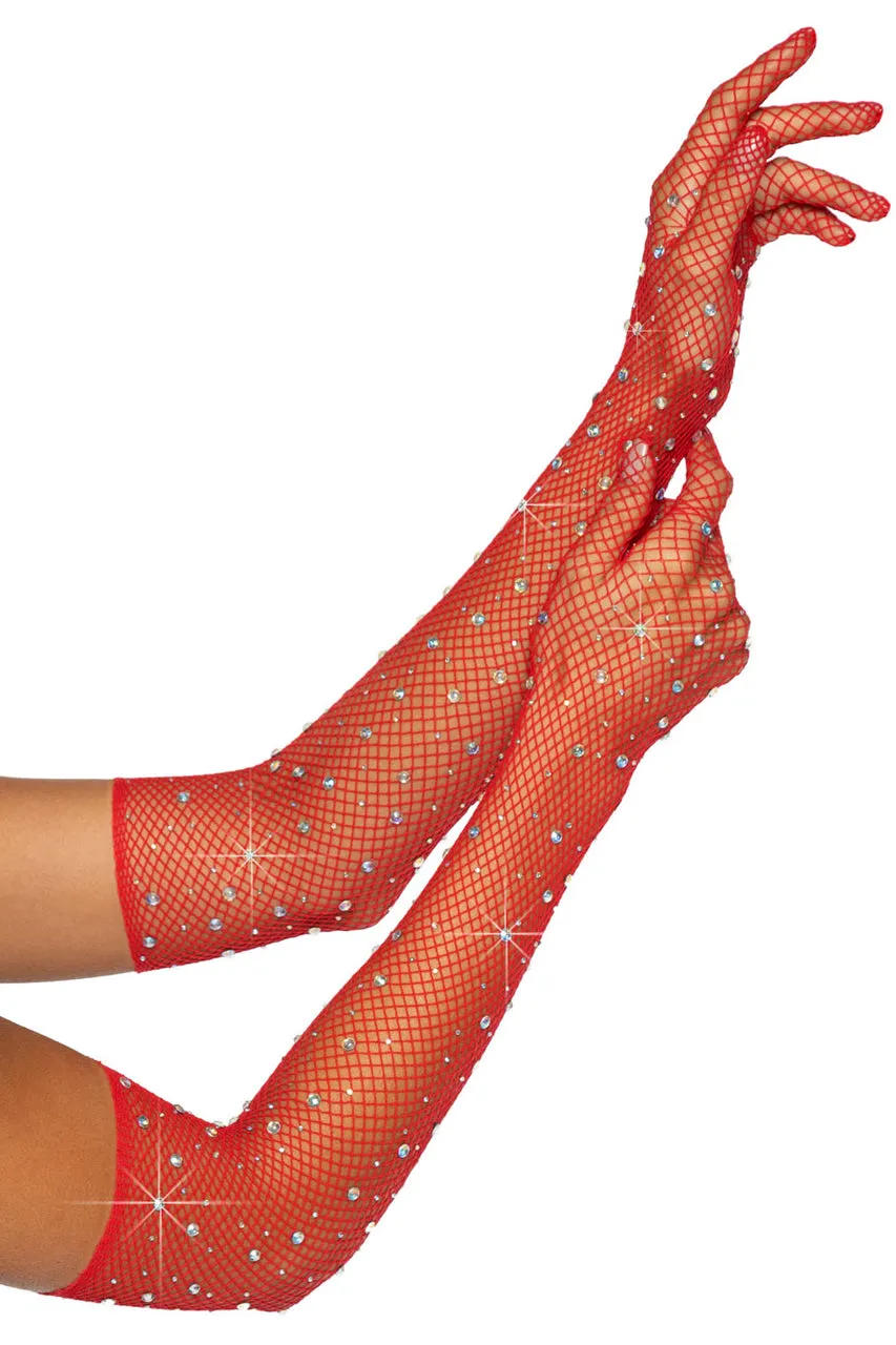 Rhinestone Fishnet Gloves