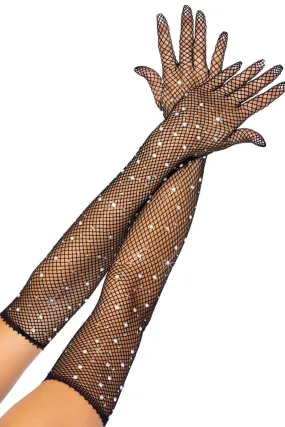 Rhinestone Fishnet Gloves