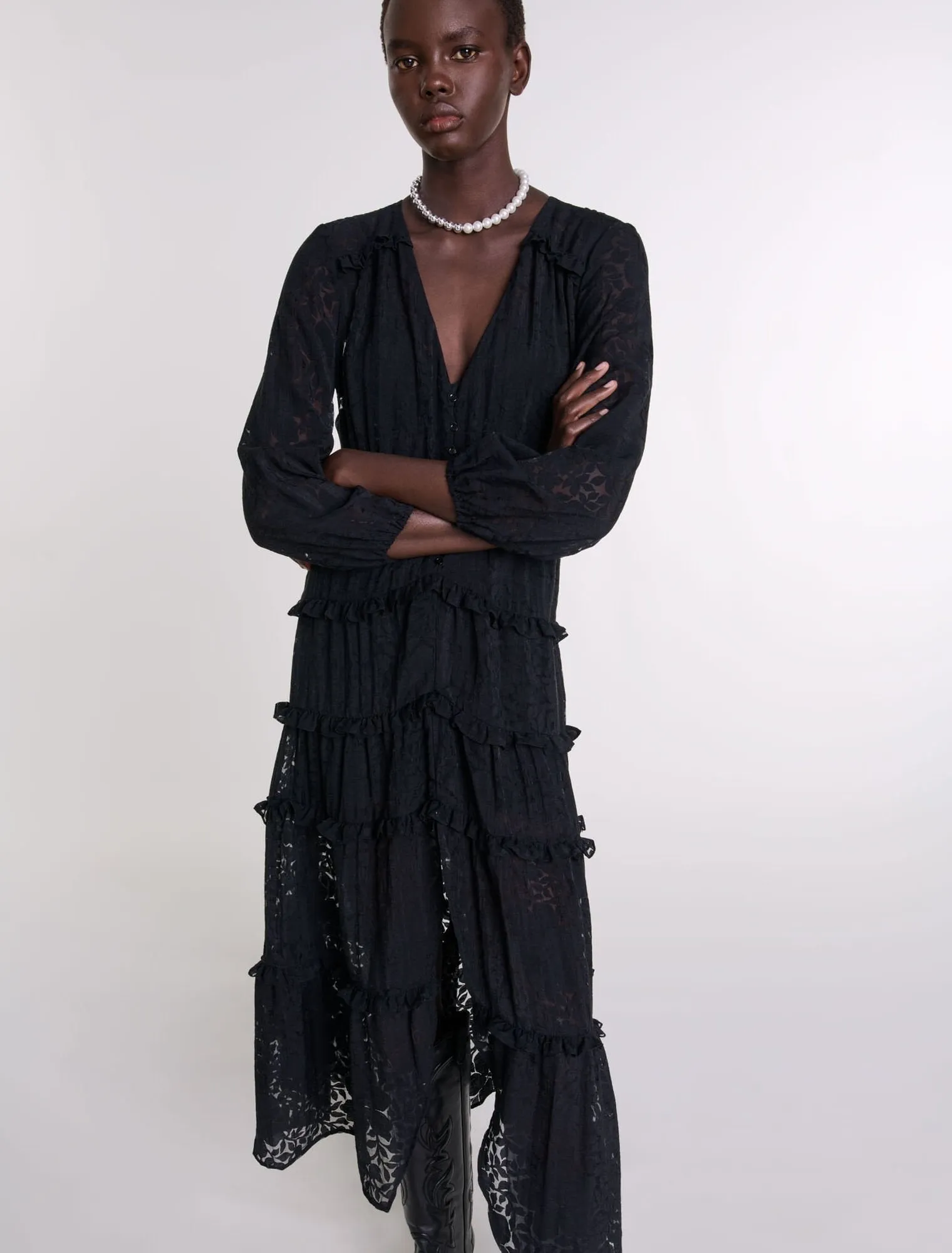 Ruffled Patterned Maxi Dress
