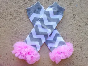 SALE Pink and Grey Chevron Leg Warmers