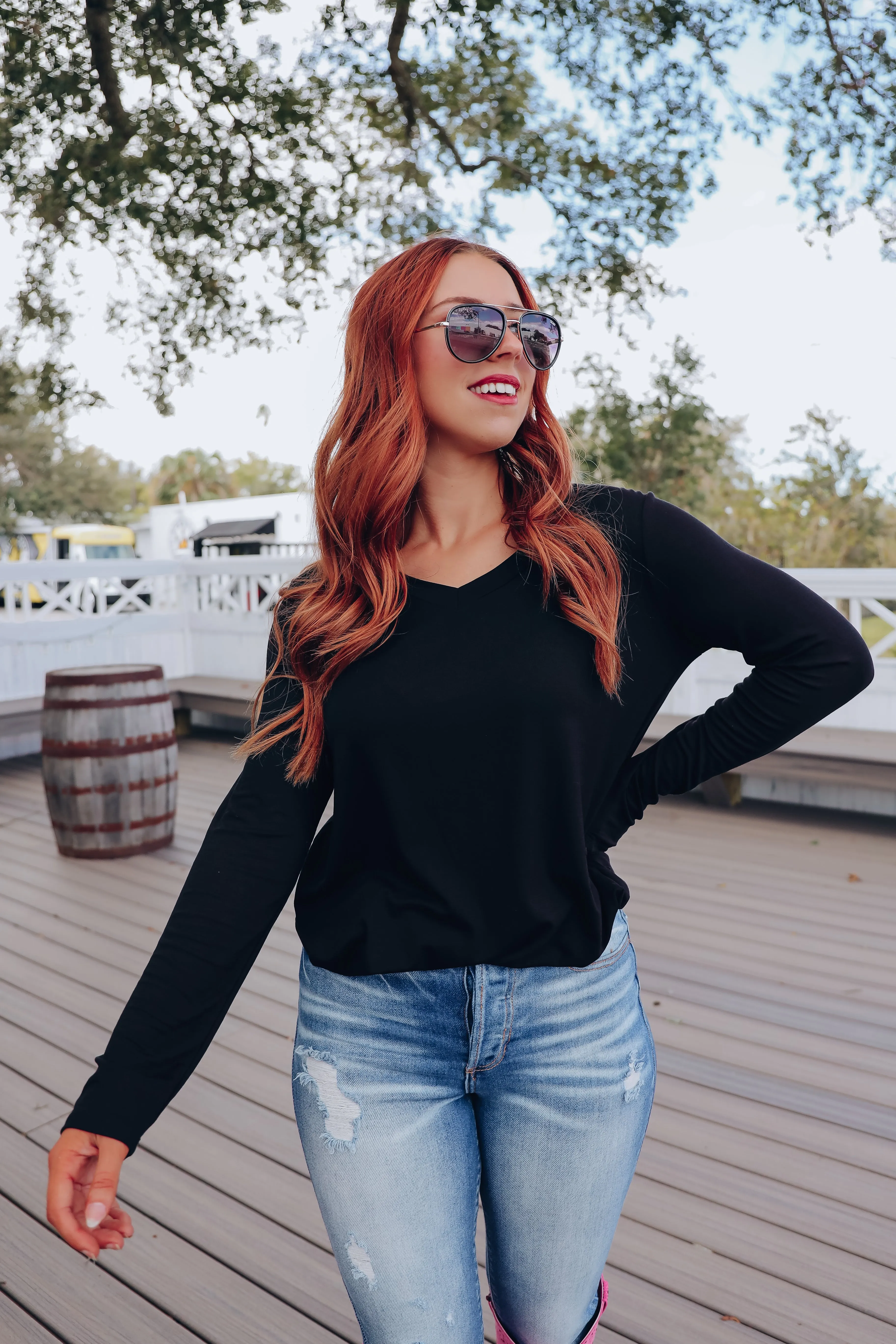 Simply Essential V-Neck Long Sleeve Top - Black