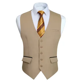 Solid Slim Suit Vest - E-LIGHT KHAKI