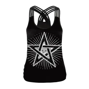 Star Design Criss Cross Back Tank Top
