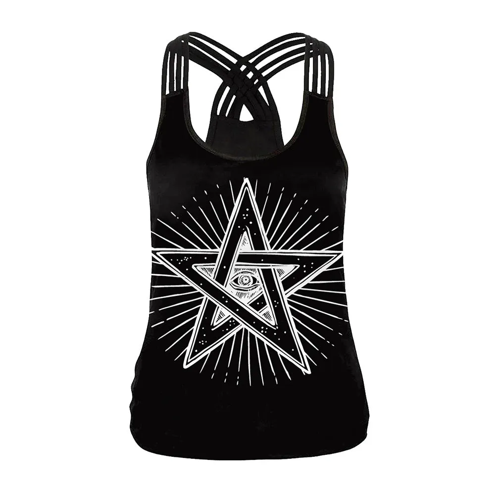 Star Design Criss Cross Back Tank Top