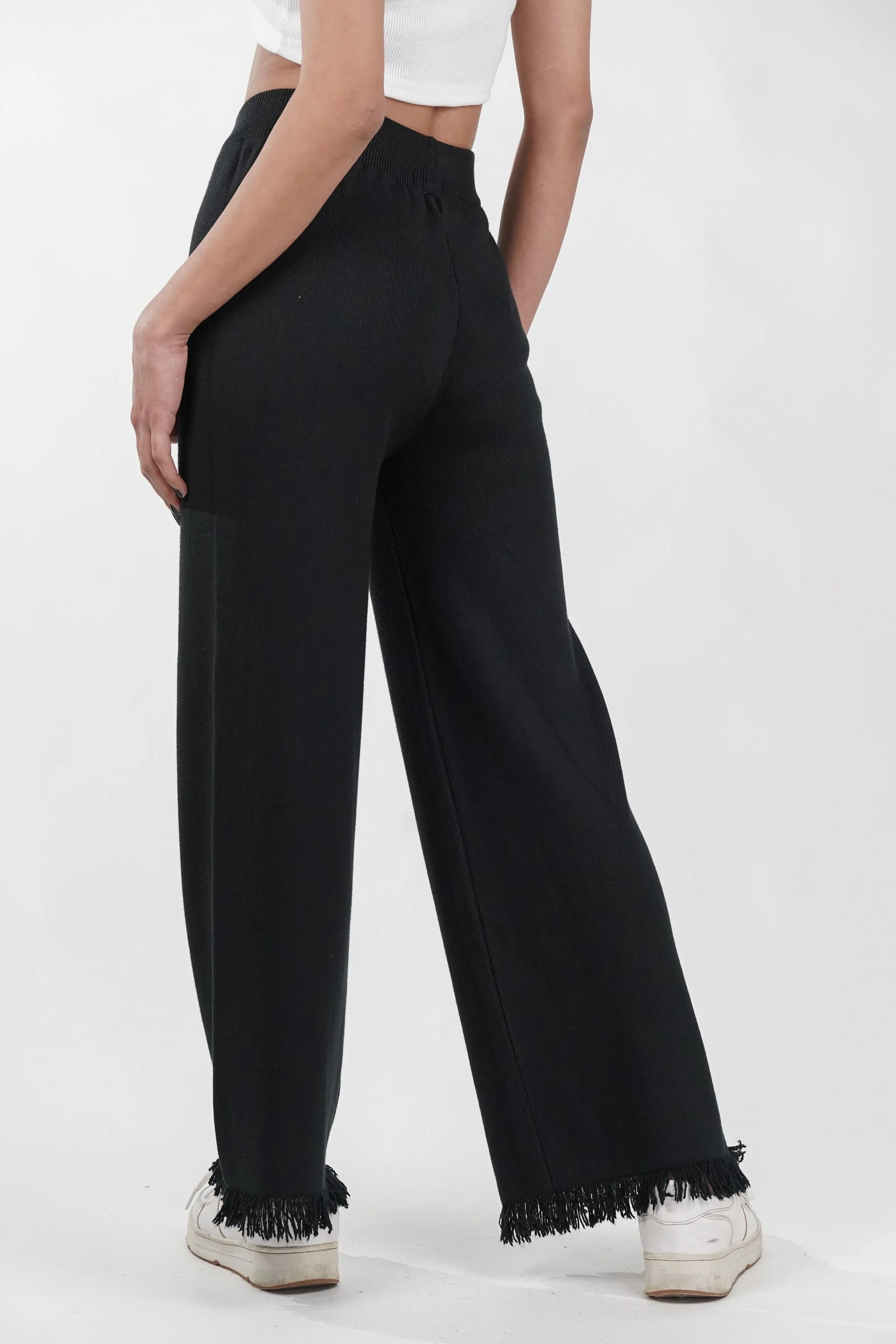Sway Black Rib-Knit Trouser