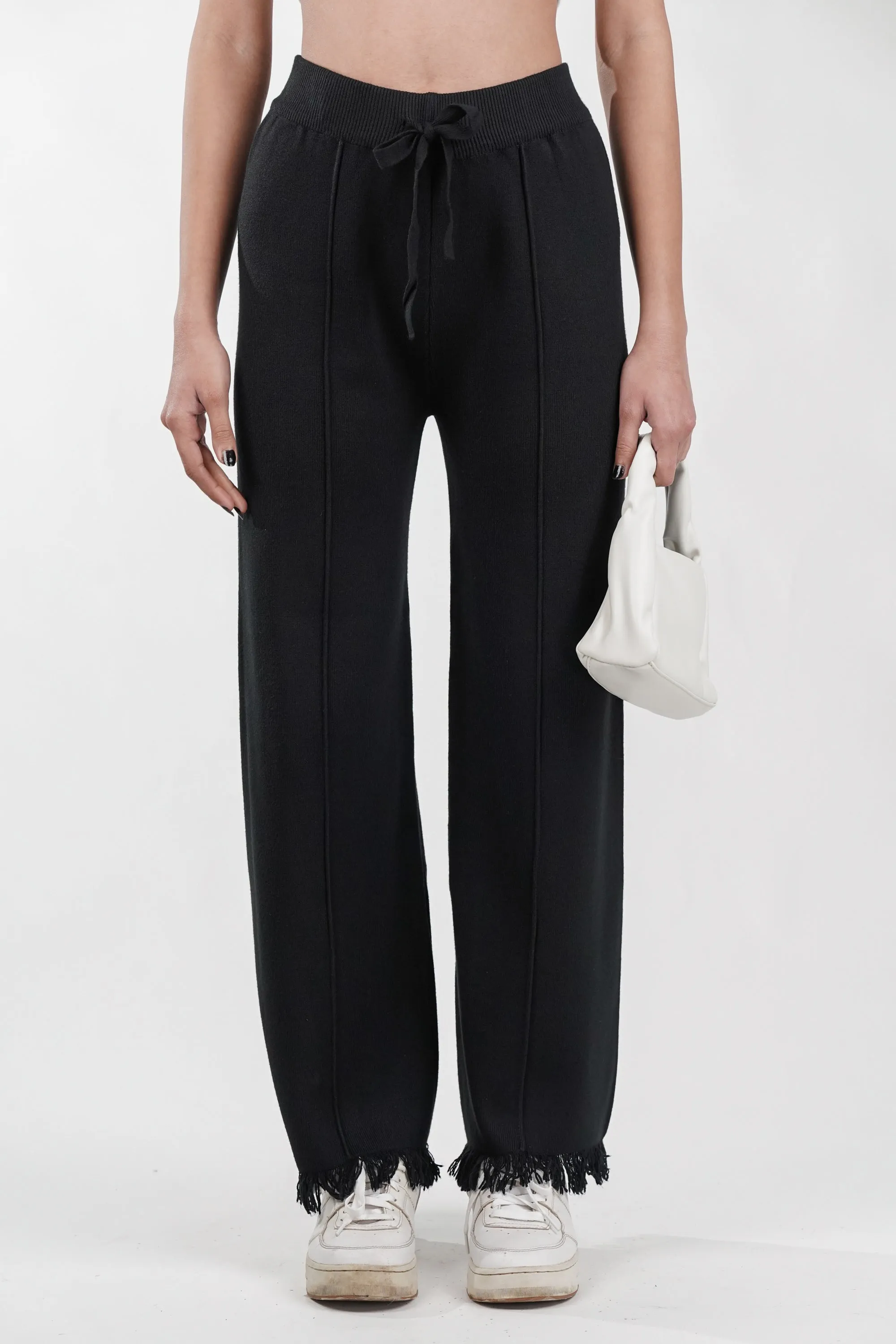 Sway Black Rib-Knit Trouser