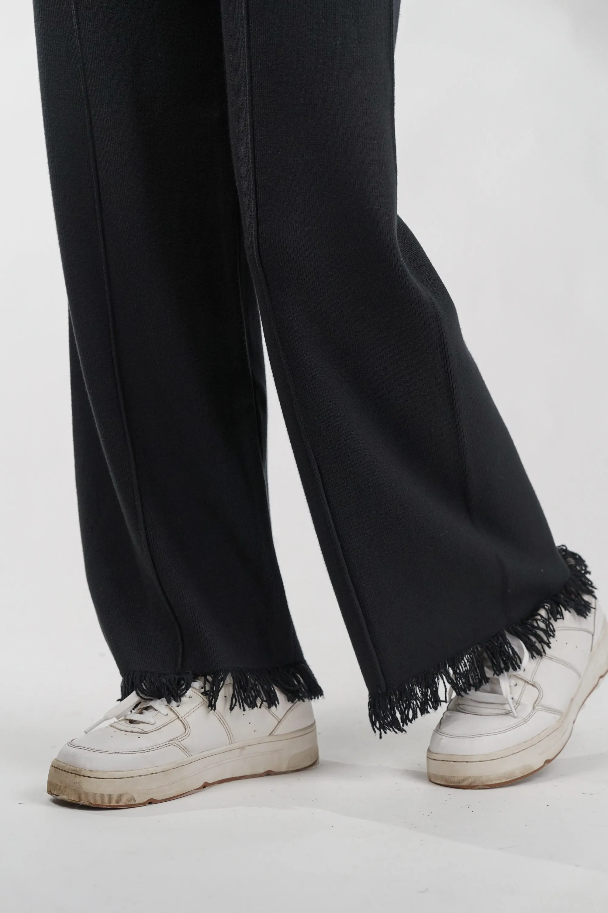 Sway Black Rib-Knit Trouser