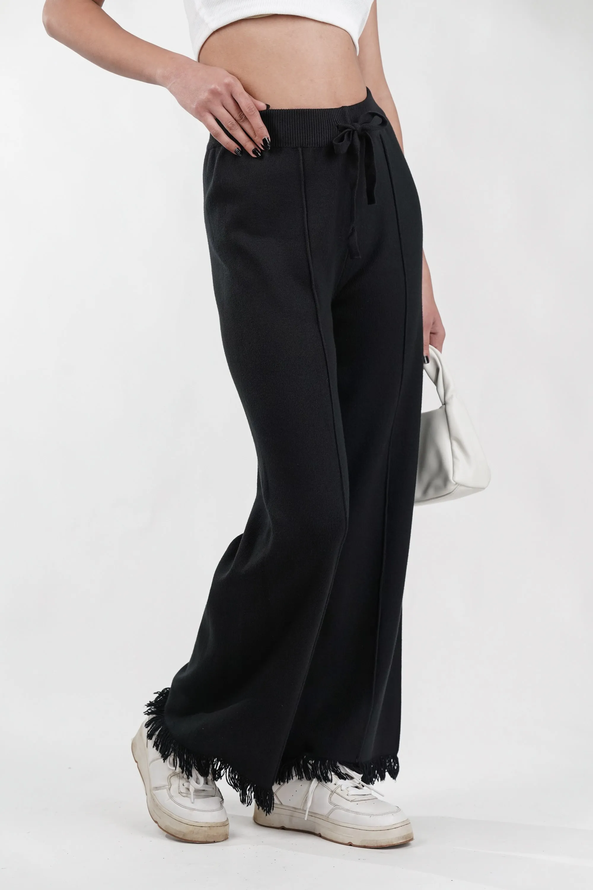 Sway Black Rib-Knit Trouser