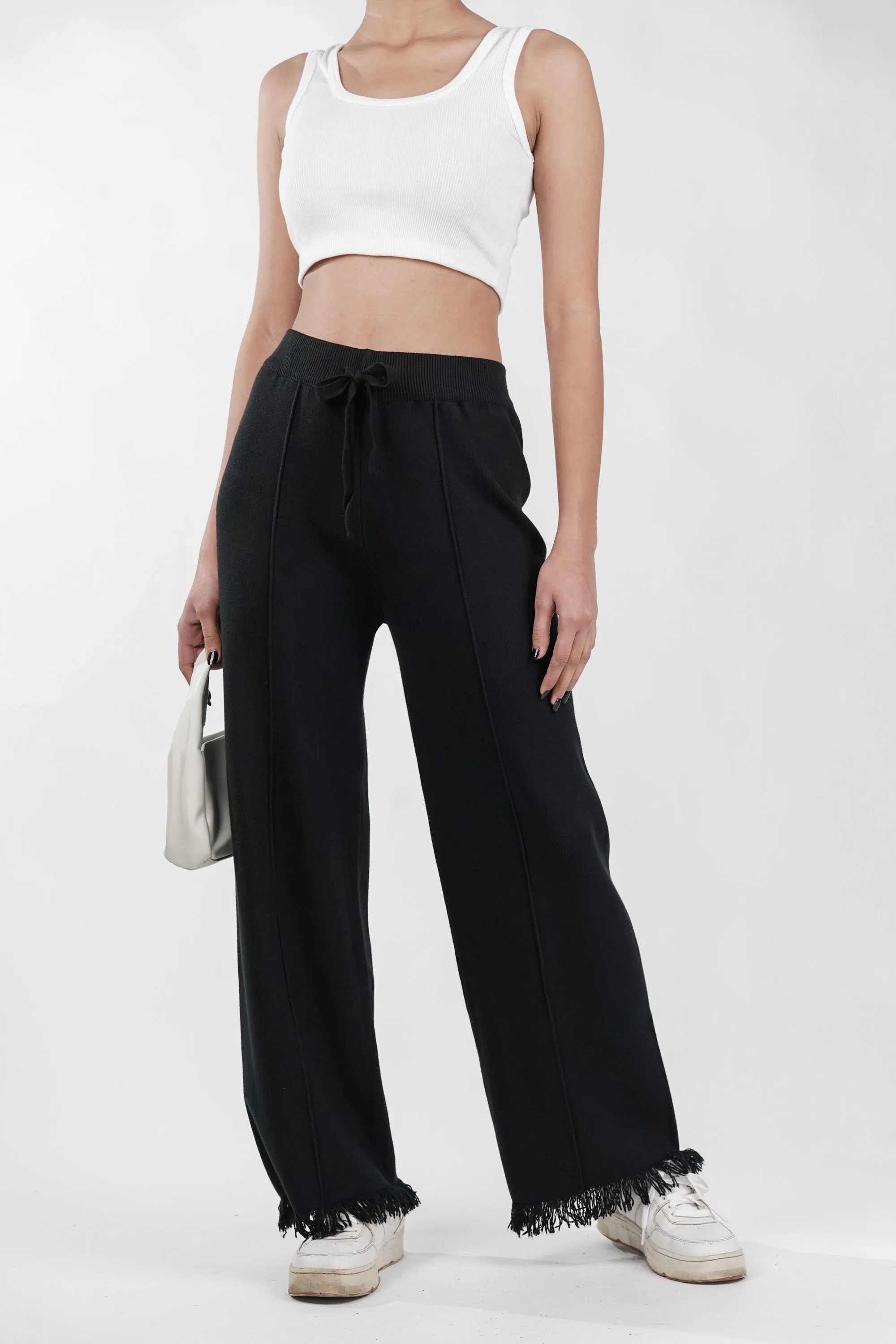Sway Black Rib-Knit Trouser