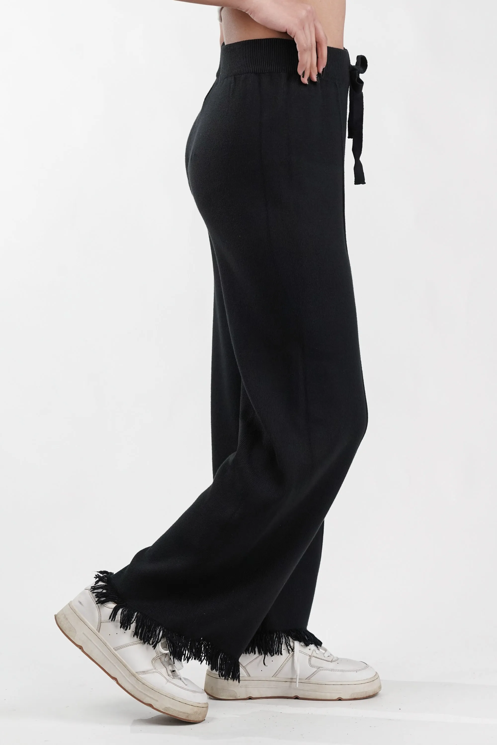 Sway Black Rib-Knit Trouser