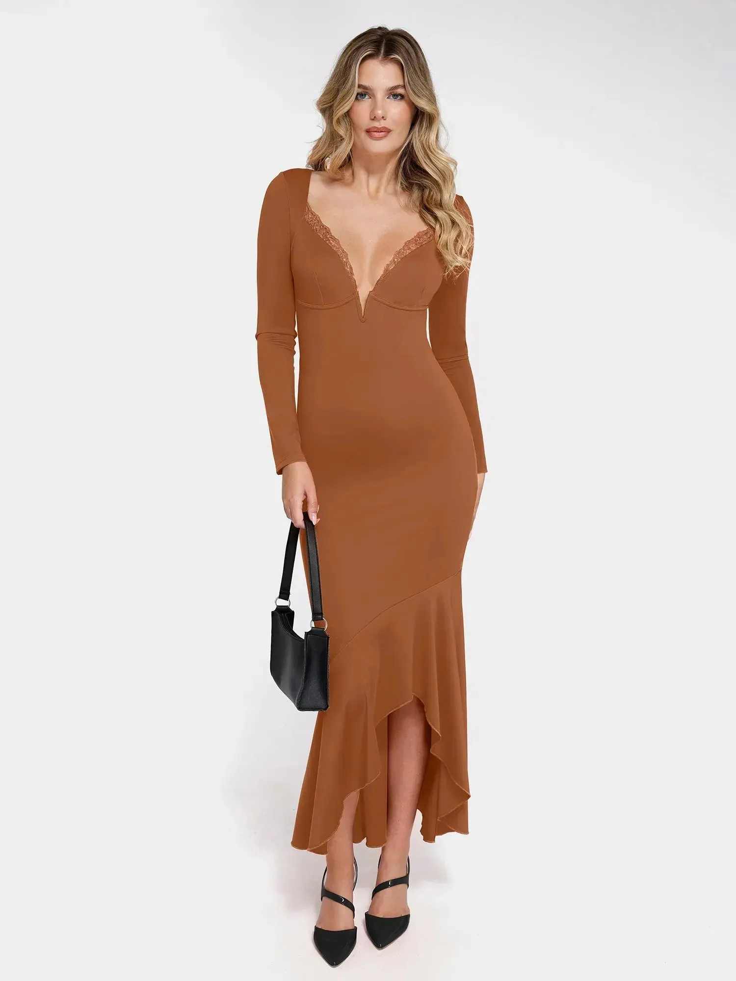 The Shapewear Dress Long Sleeve Mermaid Hem Lace Maxi