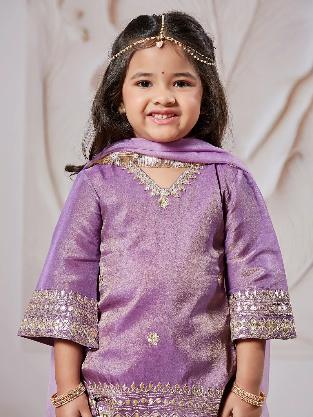 VASTRAMAY Girls' lavender Kurta Sharara And Dupatta Set