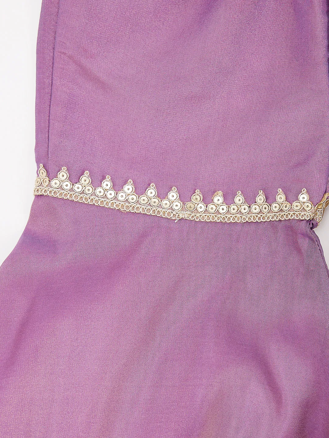 VASTRAMAY Girls' lavender Kurta Sharara And Dupatta Set