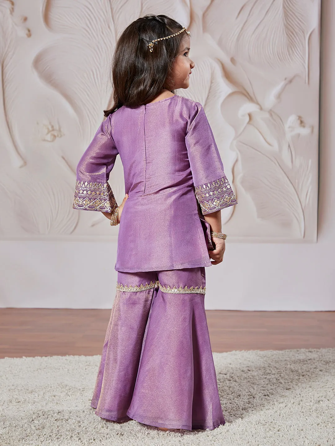 VASTRAMAY Girls' lavender Kurta Sharara And Dupatta Set