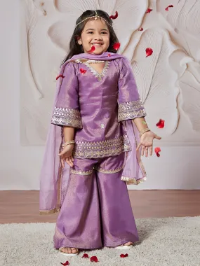 VASTRAMAY Girls' lavender Kurta Sharara And Dupatta Set