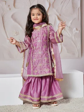 VASTRAMAY Girls' Purple Kurta Sharara Set With Dupatta
