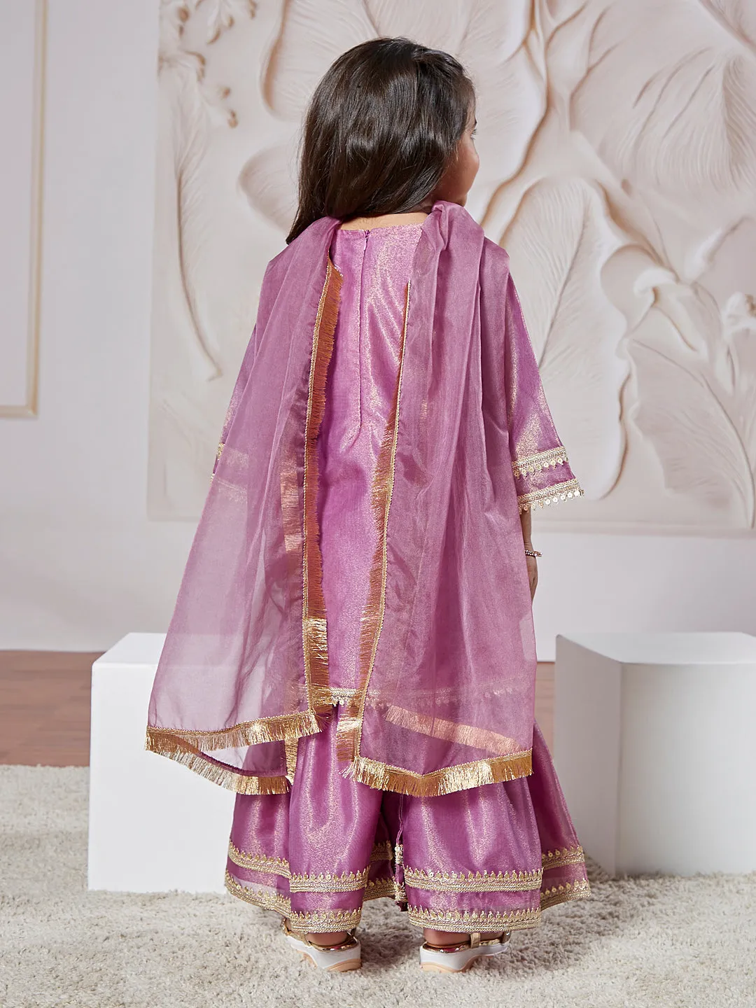 VASTRAMAY Girls' Purple Kurta Sharara Set With Dupatta