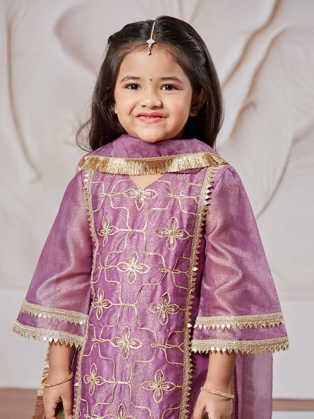 VASTRAMAY Girls' Purple Kurta Sharara Set With Dupatta