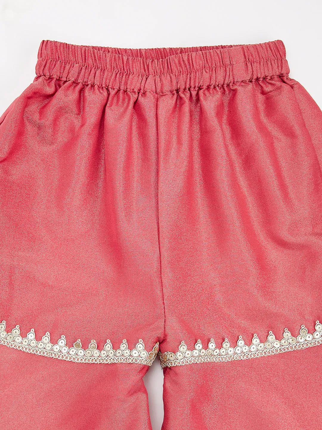 VASTRAMAY Girls' Rose Pink Kurta Sharara And Dupatta Set