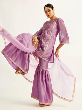 VASTRAMAY Women's Purple Kurta Sharara Set