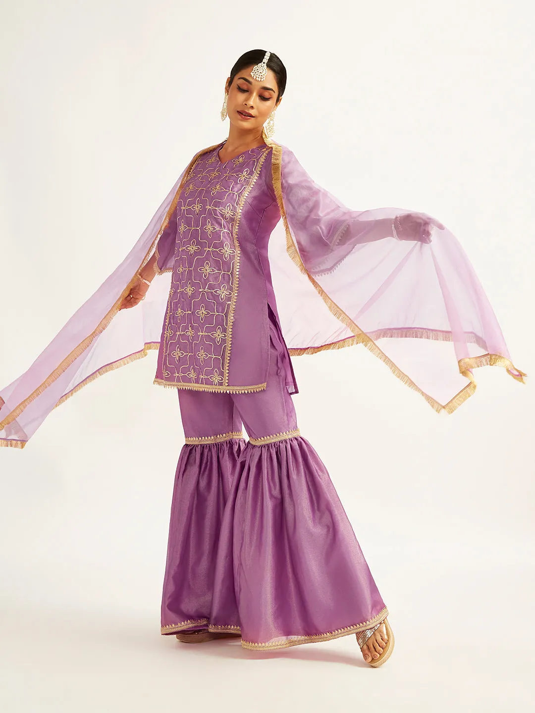 VASTRAMAY Women's Purple Kurta Sharara Set