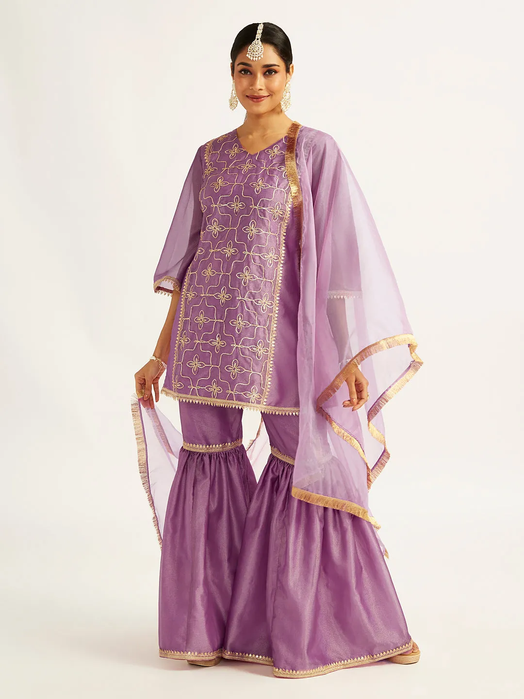 VASTRAMAY Women's Purple Kurta Sharara Set