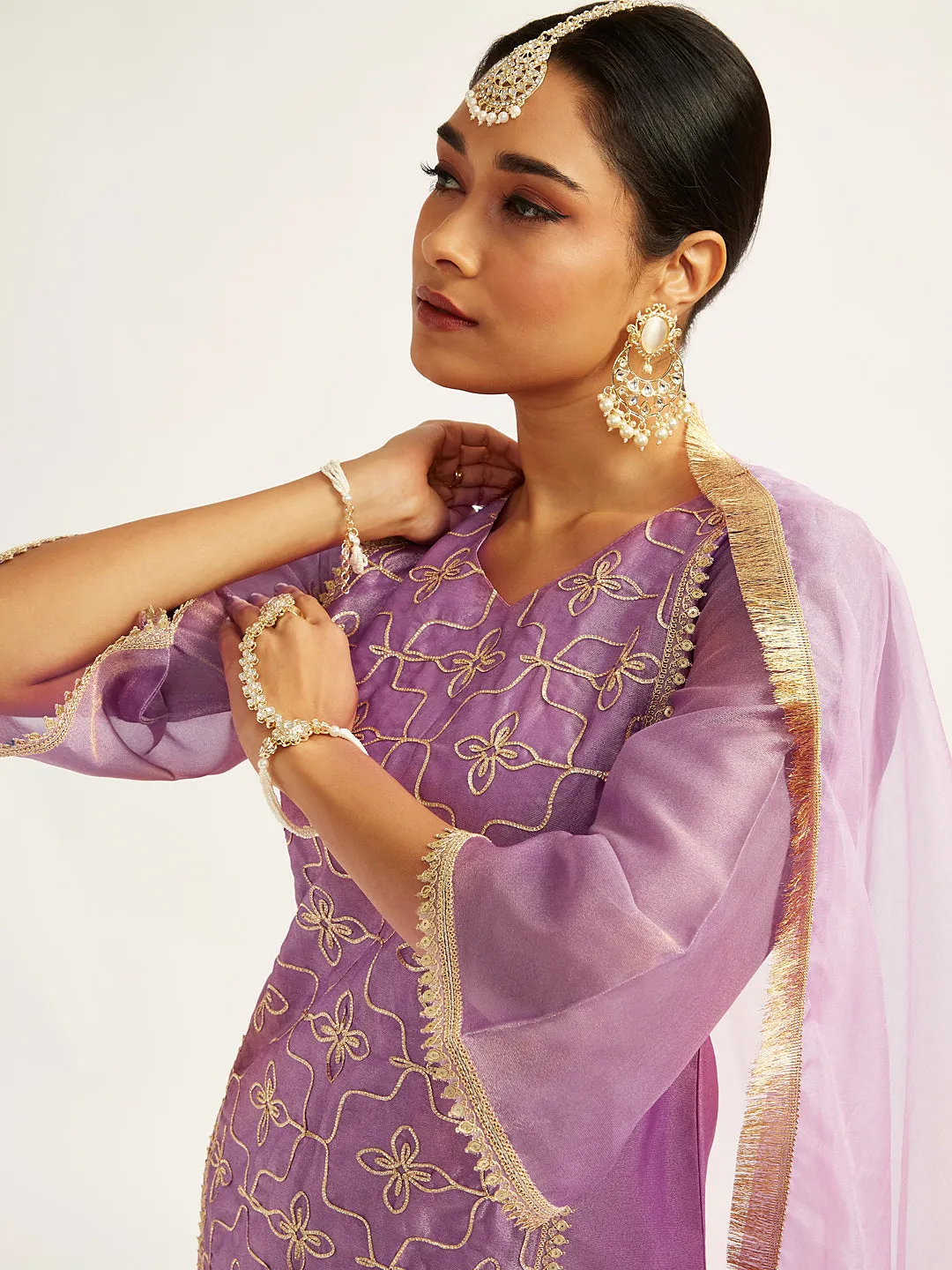 VASTRAMAY Women's Purple Kurta Sharara Set