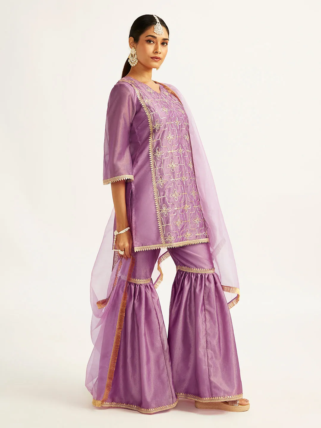 VASTRAMAY Women's Purple Kurta Sharara Set