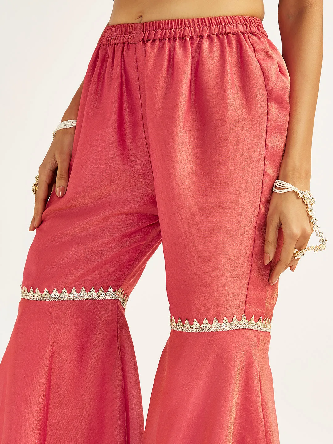 VASTRAMAY Women's Rose Pink Sharara Set