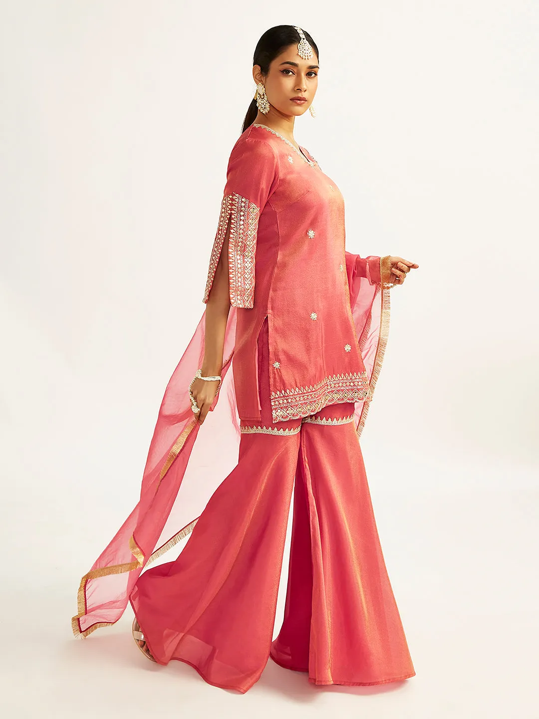 VASTRAMAY Women's Rose Pink Sharara Set