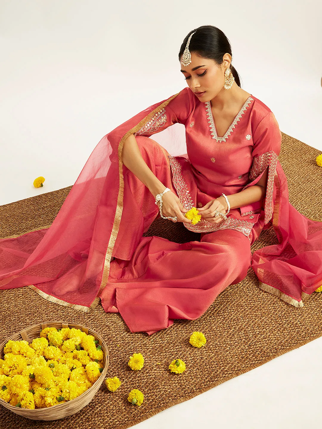 VASTRAMAY Women's Rose Pink Sharara Set