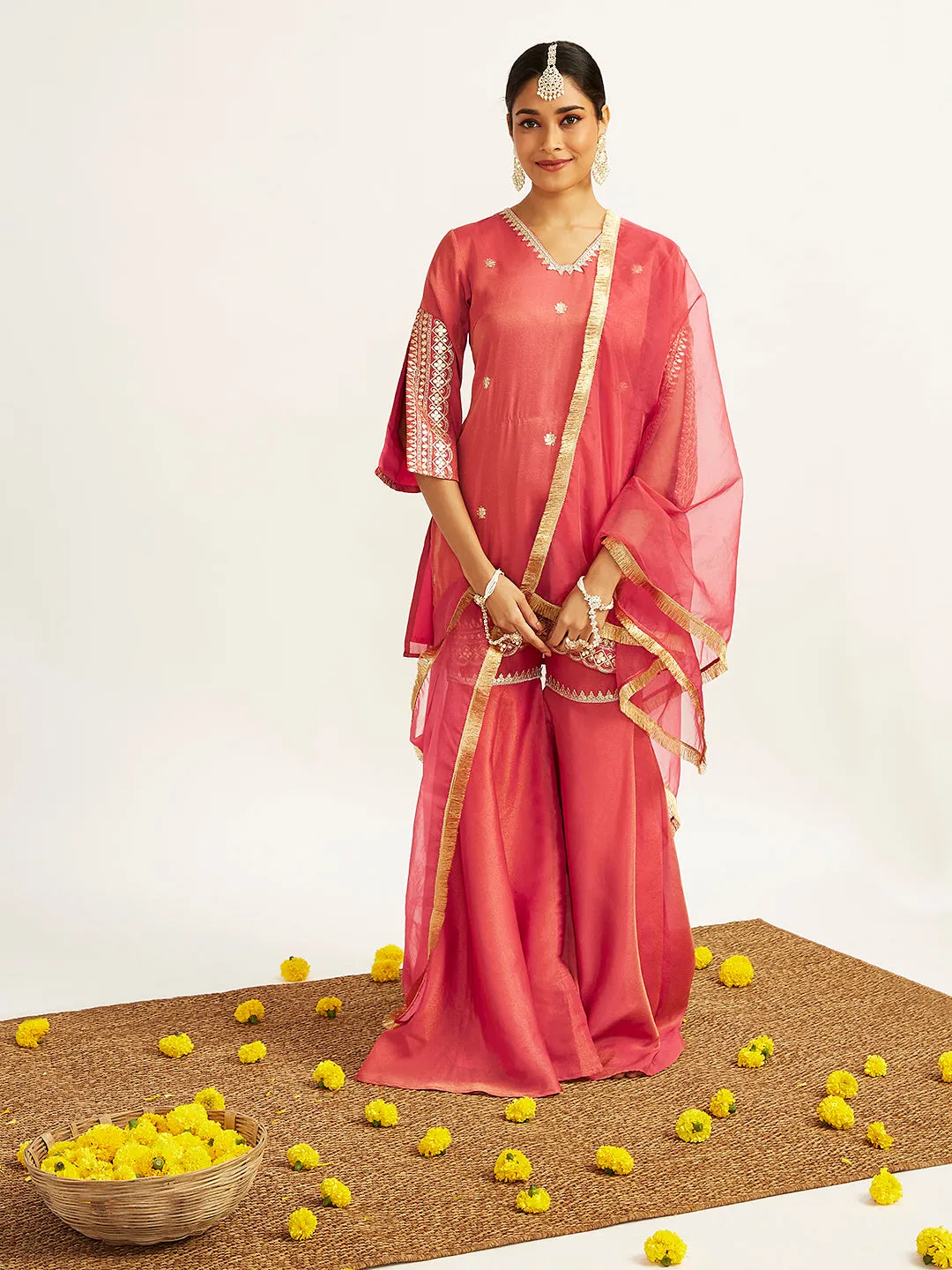 VASTRAMAY Women's Rose Pink Sharara Set