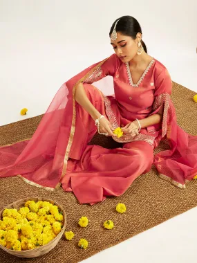 VASTRAMAY Women's Rose Pink Sharara Set