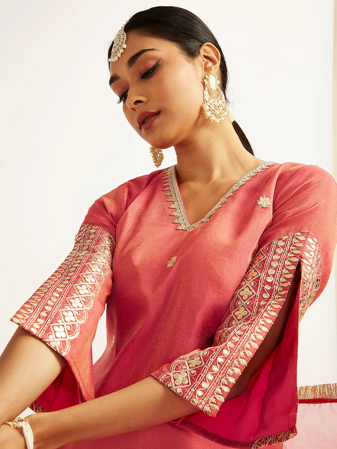 VASTRAMAY Women's Rose Pink Sharara Set