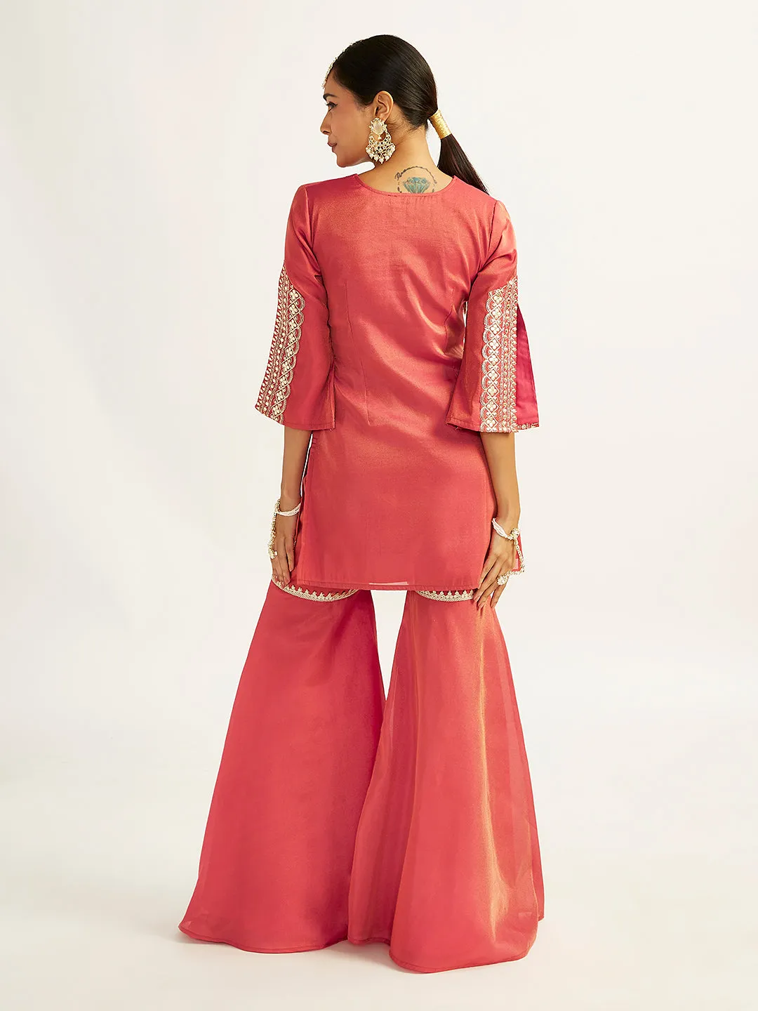 VASTRAMAY Women's Rose Pink Sharara Set