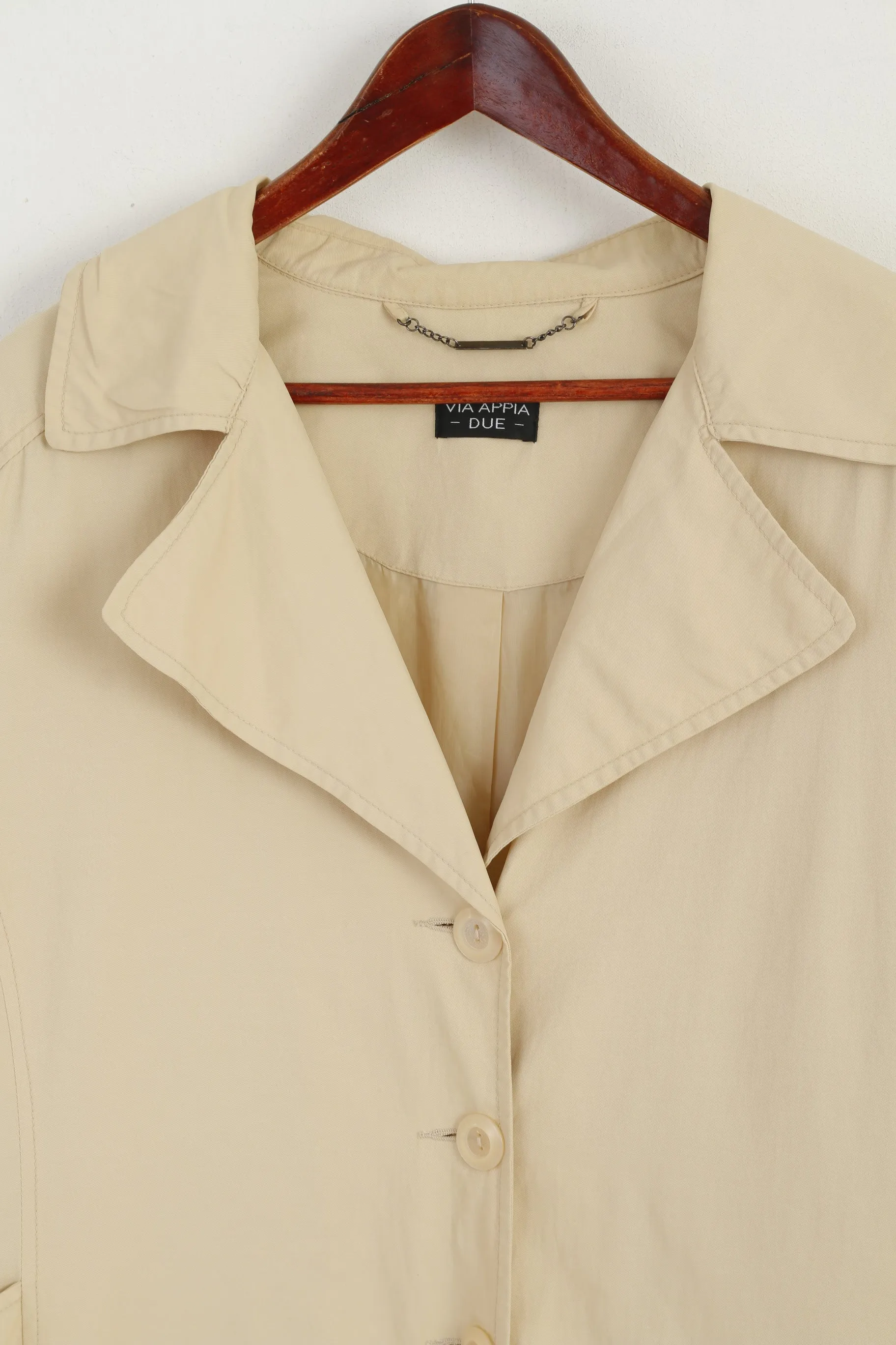 Via Appia Due Wome 48 XXL Coat Cream Cotton Nylon Blend Classic Single Breasted Trench